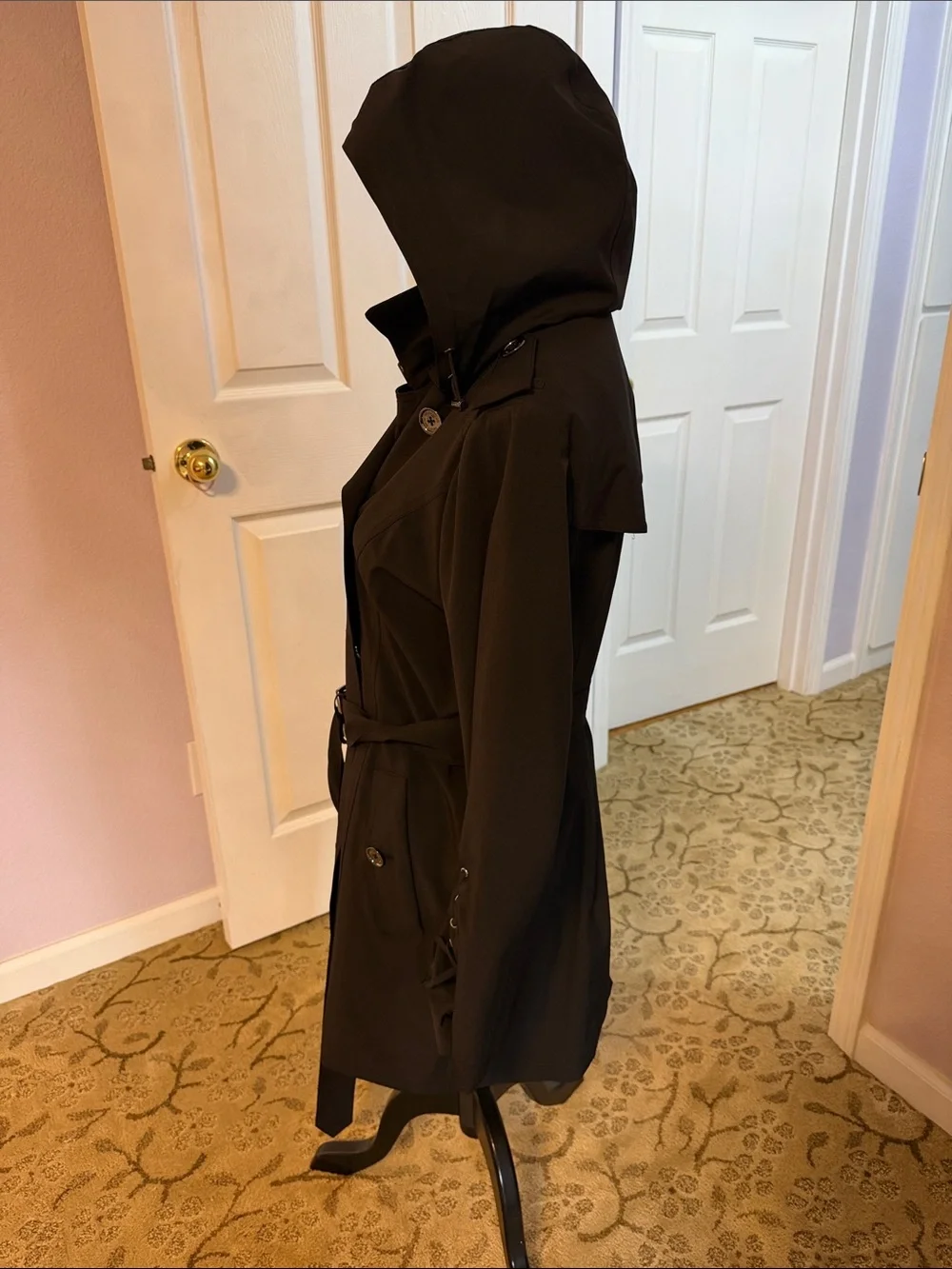 Michael Kors Black Double-Breasted Trench Coat with Belt